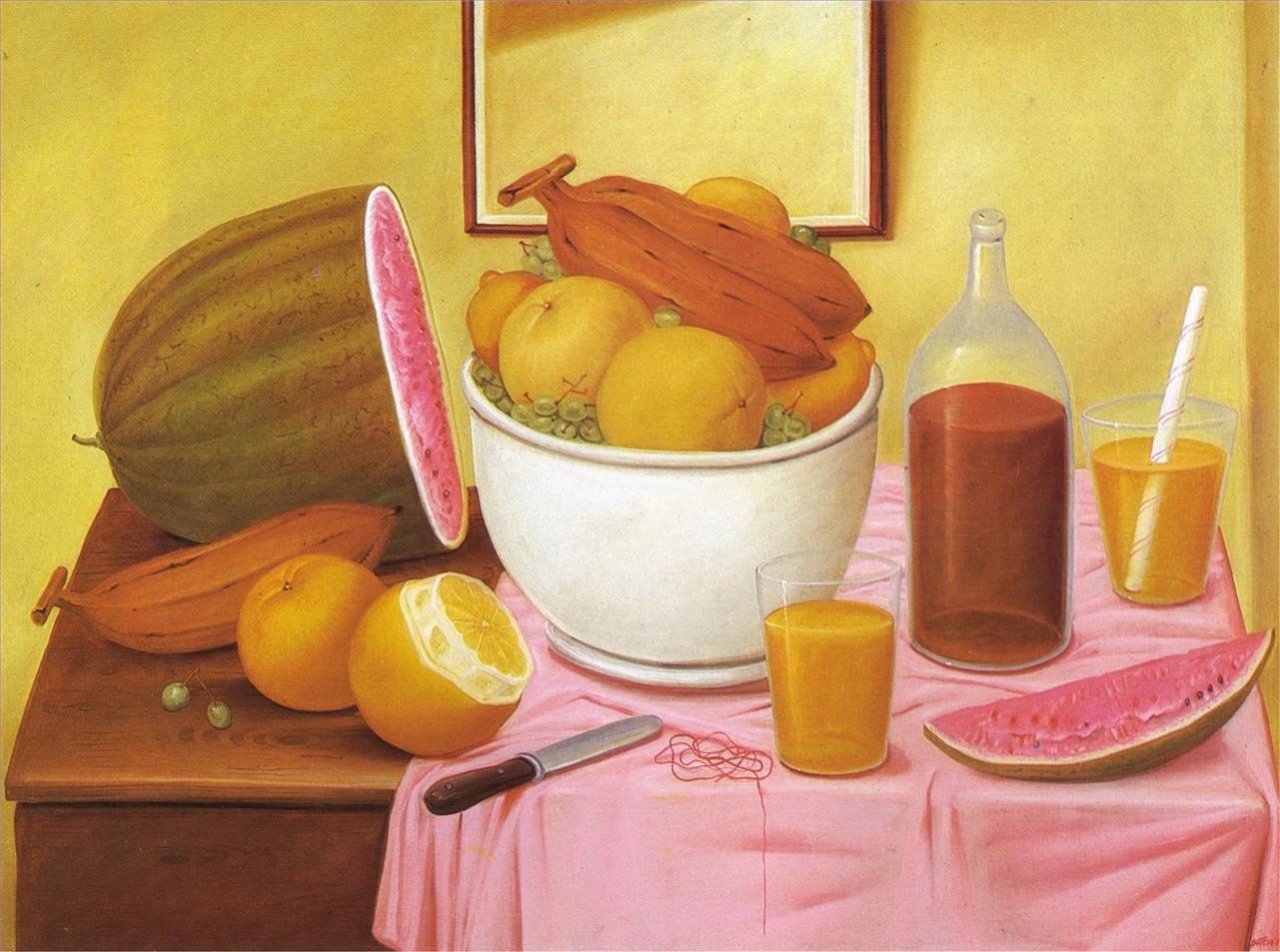 Nature morte à l’orangeade Fernando Botero Peintures à l'huile